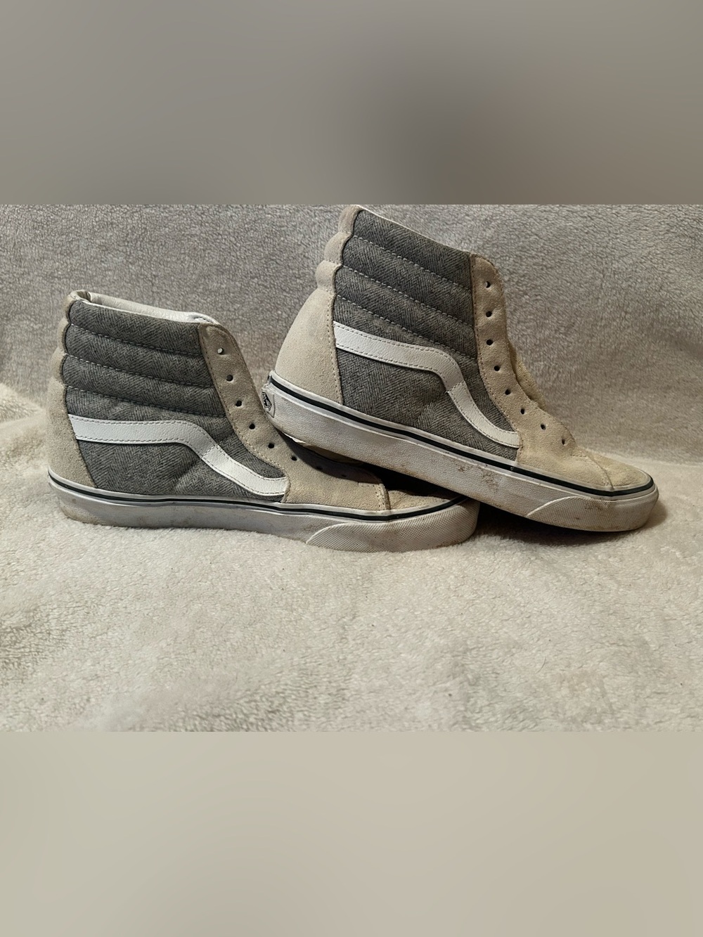 Vans high tops shoes sneaker men 7 women 8.5 old school casual gray white skate